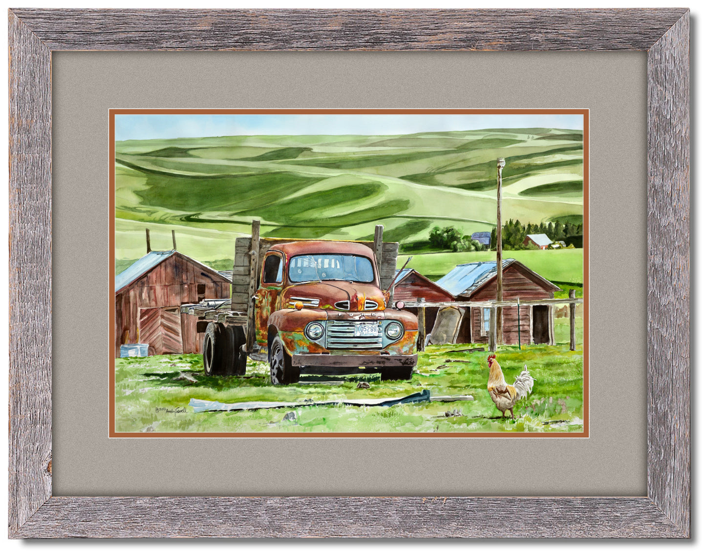 "The Old Ranch Hand" signed edition Giclee Reprod. of old rusty Ford at the ranch.