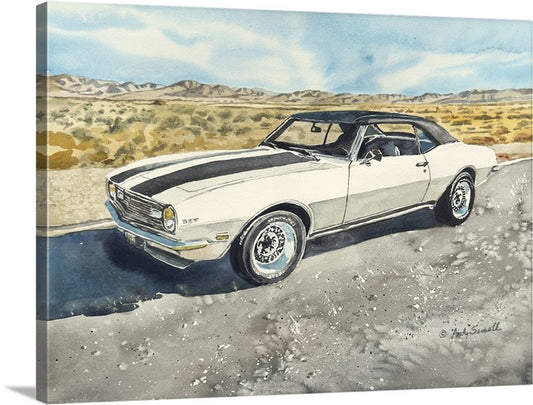 "Desert Camaro" - '1968 white Camaro" 11"x15" Giclee prints from Original Watercolor