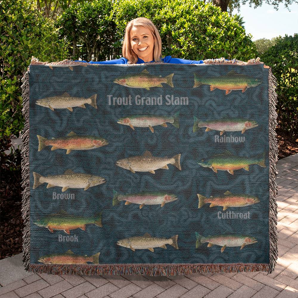 Trout Grand Slam 50"x60" Woven Blanket from a watercolor painting