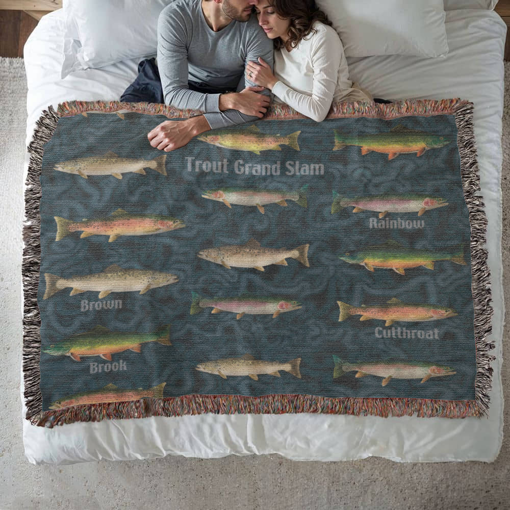 Trout Grand Slam 50"x60" Woven Blanket from a watercolor painting