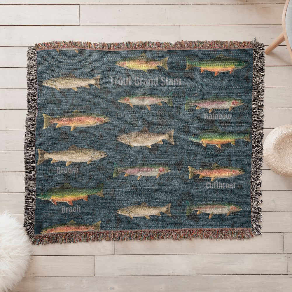 Trout Grand Slam 50"x60" Woven Blanket from a watercolor painting