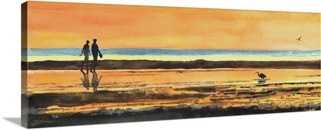 "A walk on the Beach" - Original watercolor or signed edition Giclee reprod. from a watercolor portraying an evening walk on the NW coast