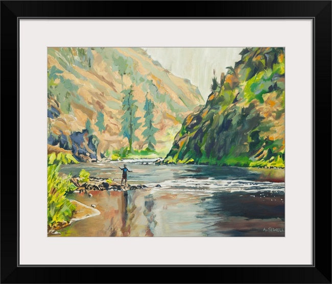 "Big River Long Casts" - an Open Edition Print of a Fly-fisherman on Idaho's Middlefork Salmon River.