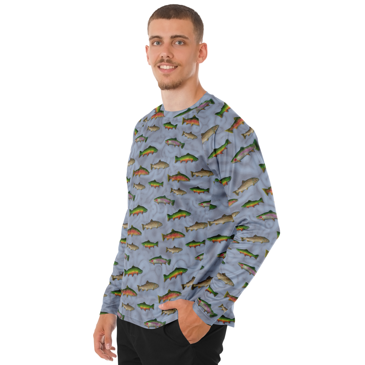 "Trout Grand Slam" pattern on Men's Long Sleeve Performance Sun Shirt