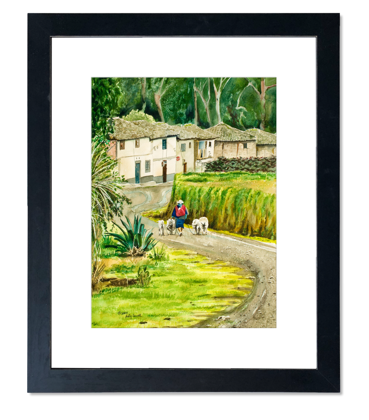 "Caring for the Sheep" art print - a signed giclee watercolor print of young mother from ecuador.