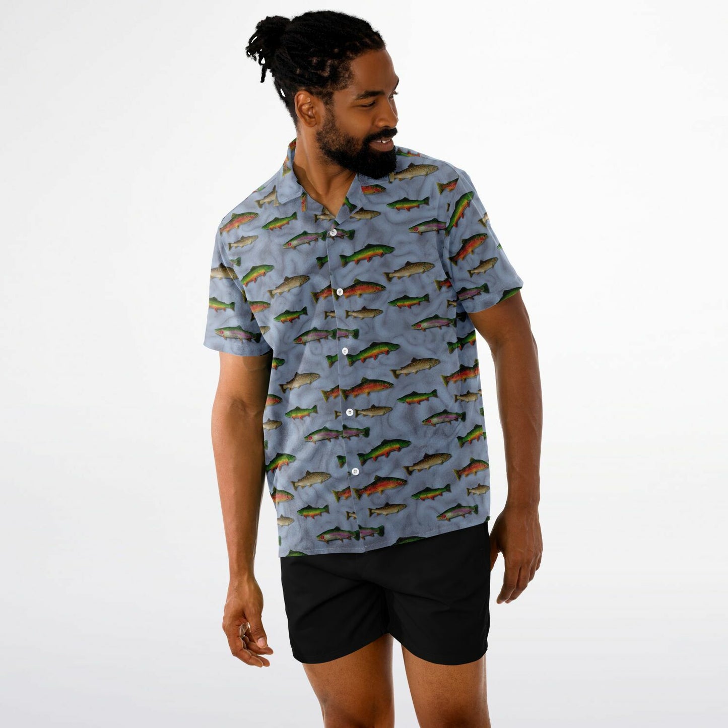 "Trout Grand Slam" light Blue Short Sleeve Button-Down Shirt