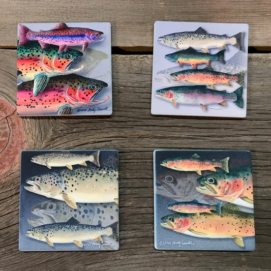 "Trout Fish" themed coaster set (4 options available).
