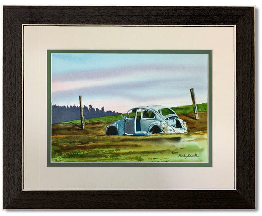 Country "Slugged Bug"- a signed giclee art print from an original watercolor of a VW Bus - by Andy Sewell