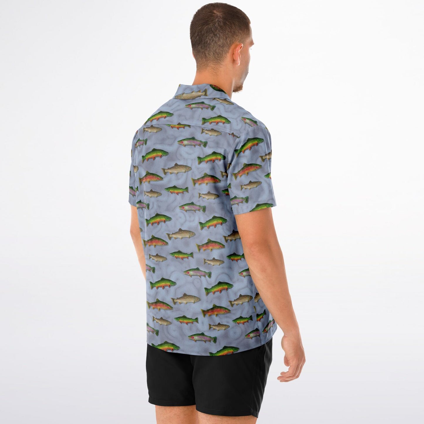 "Trout Grand Slam" light Blue Short Sleeve Button-Down Shirt