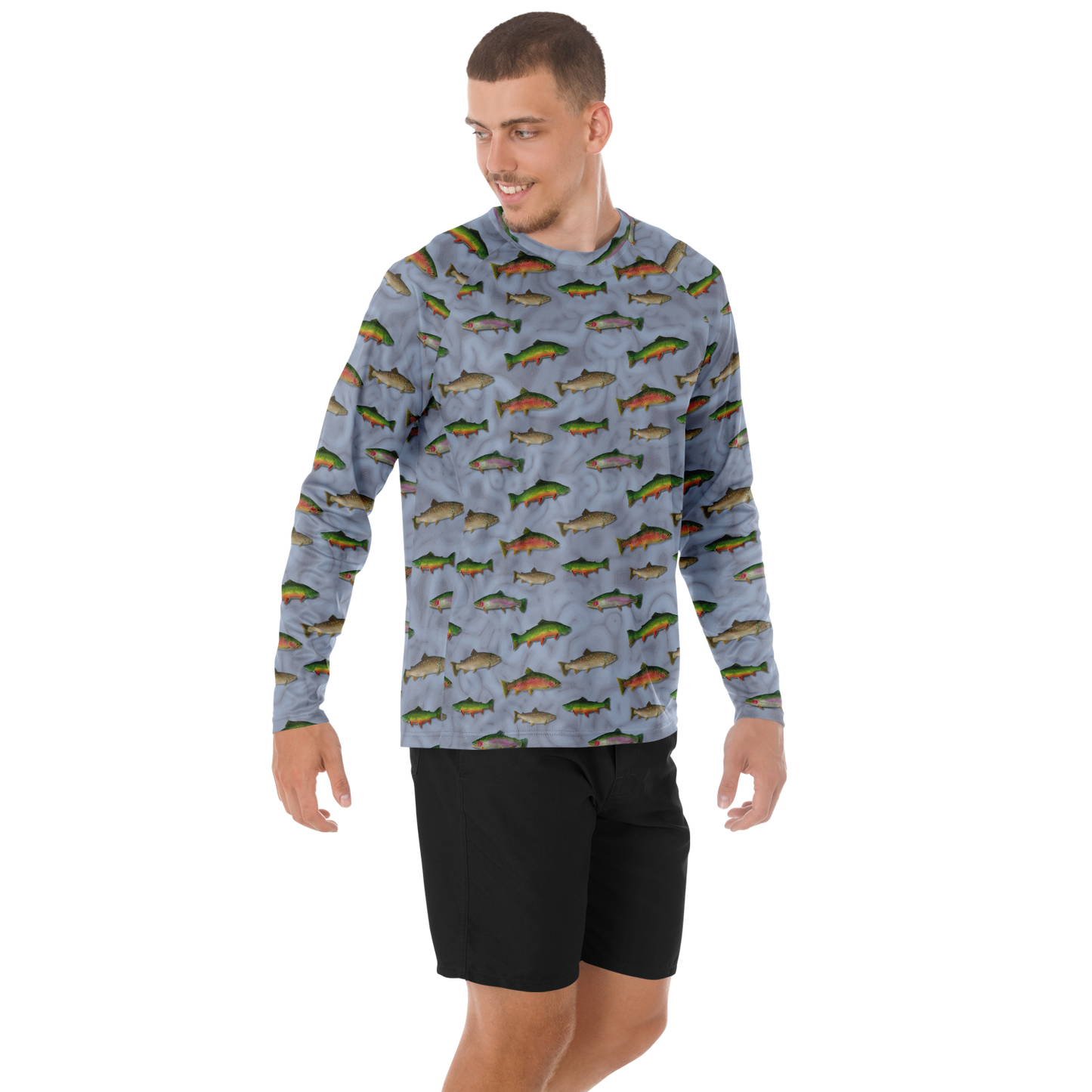 "Trout Grand Slam" pattern on Men's Long Sleeve Performance Sun Shirt
