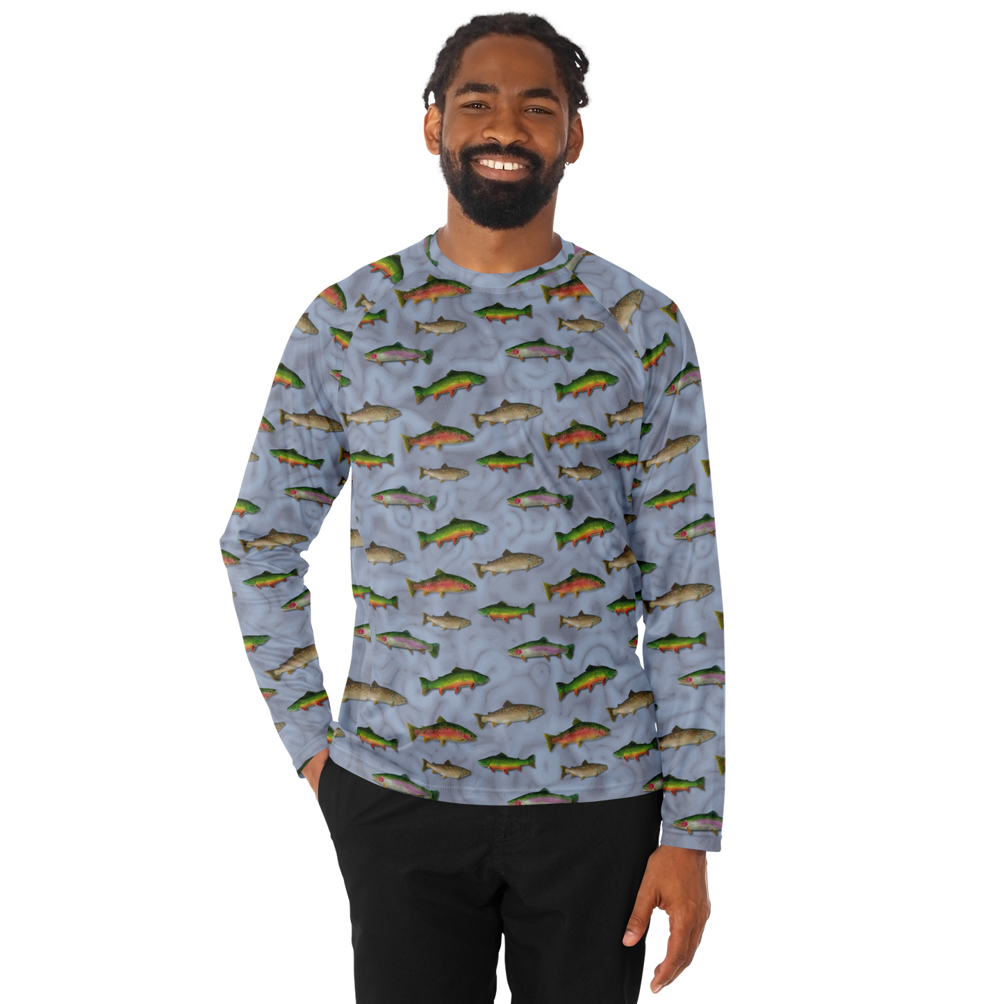 "Trout Grand Slam" pattern on Men's Long Sleeve Performance Sun Shirt