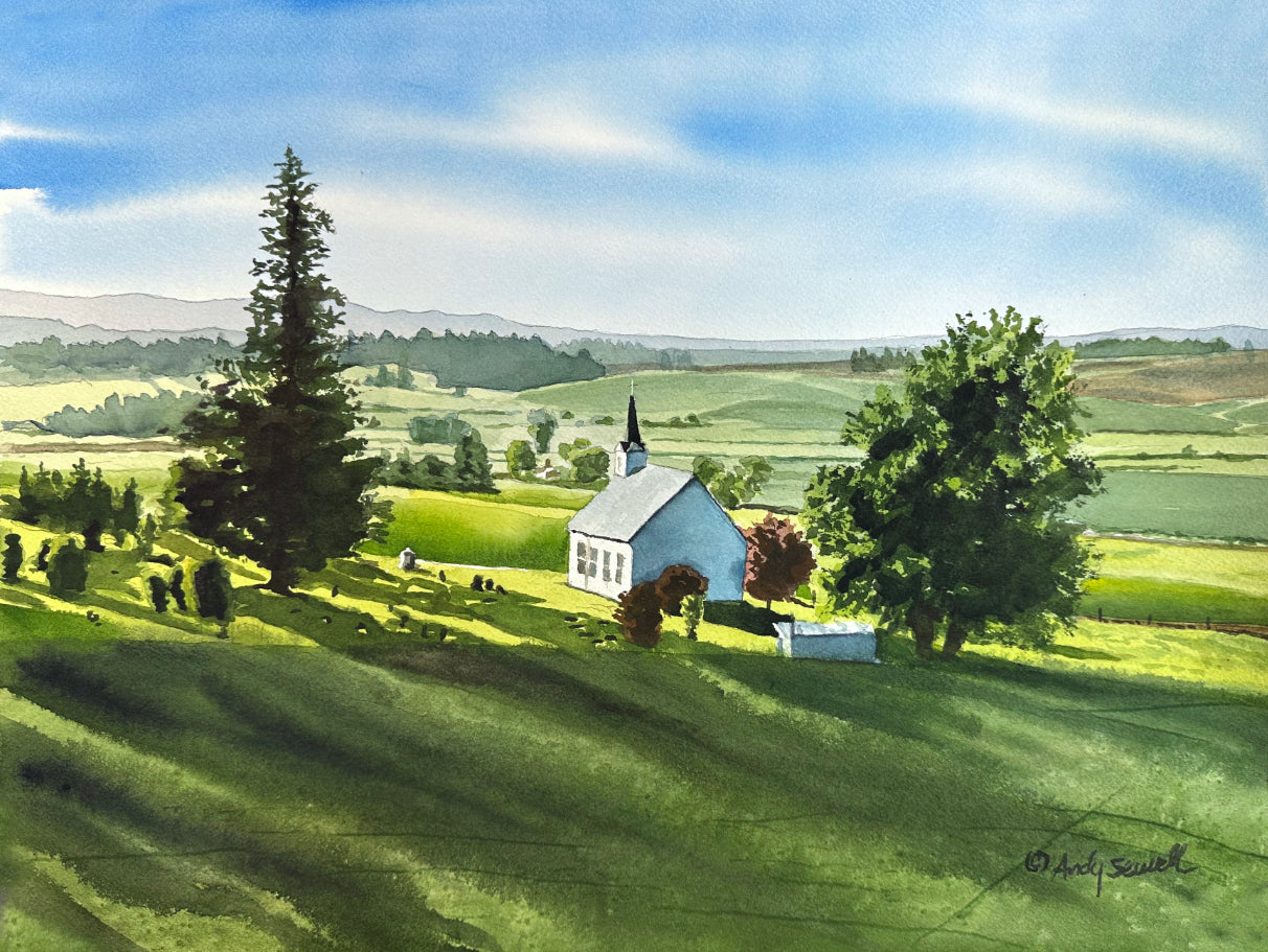 "Freeze Church Palouse View" 12x16 Original watercolor, or signed Giclee Reprod. of a popular local church