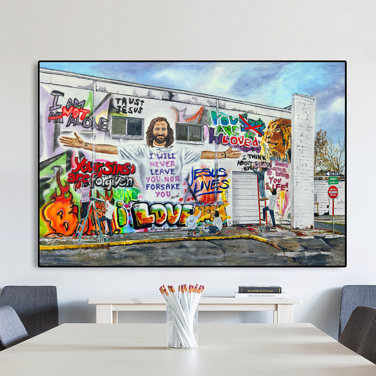 "Painting Graffiti with Jesus" - Framed Giclée fine art prints of Jesus helping change the lies to truth!