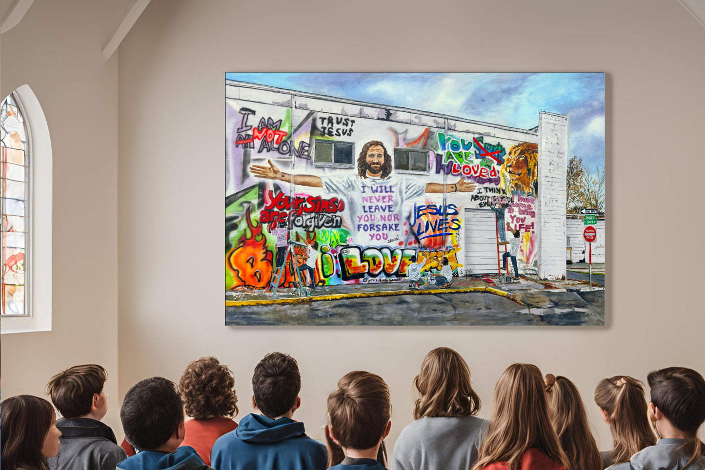 "Painting Graffiti with Jesus" - Framed Giclée fine art prints of Jesus helping change the lies to truth!