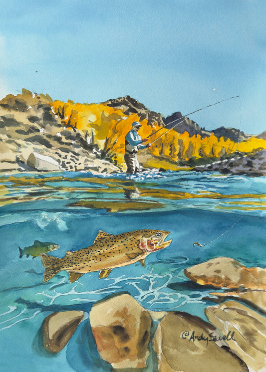 "Nymphing for the Cutthroat" - an Original 10x14 Watercolor or Open Edition Print