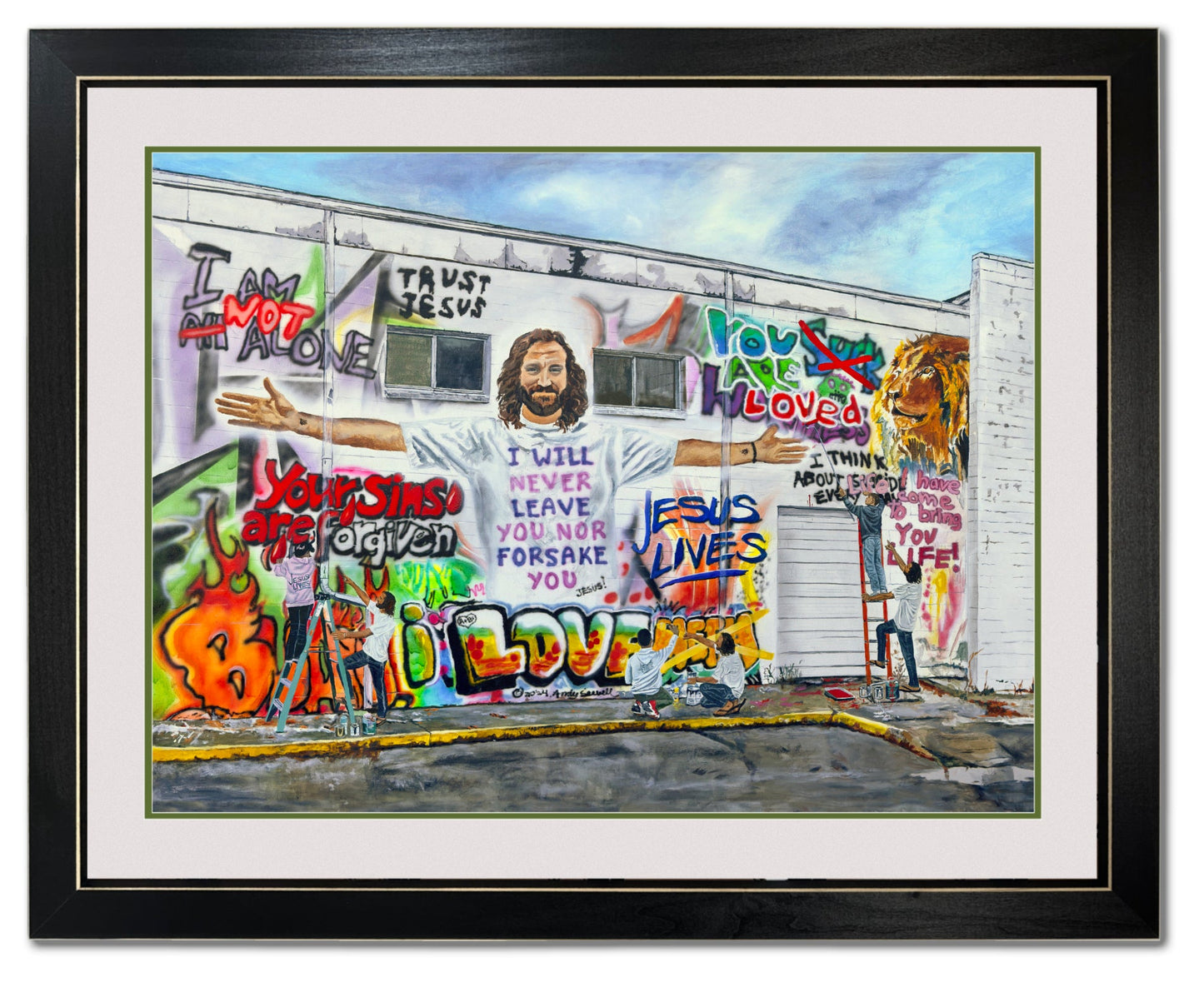 "Painting Graffiti with Jesus" - Framed Giclée fine art prints of Jesus helping change the lies to truth!