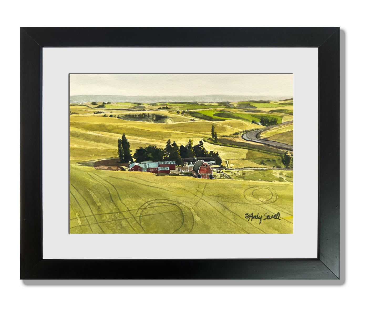 "Palouse Morning Sun" - 8"x12" Original watercolor, framed in 11x14