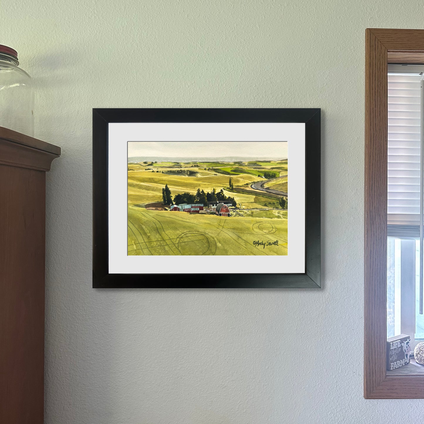 "Palouse Morning Sun" - 8"x12" Original watercolor, framed in 11x14