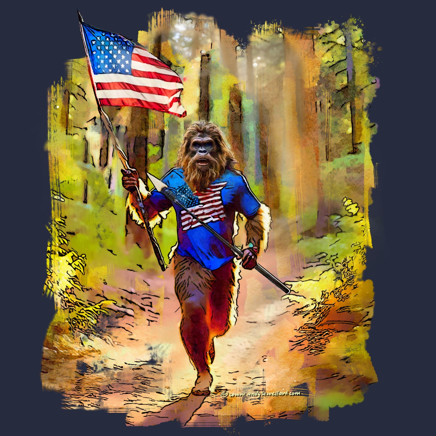 "Run Bigfoot Run" ~ Bigfoot Patriotic T-Shirt