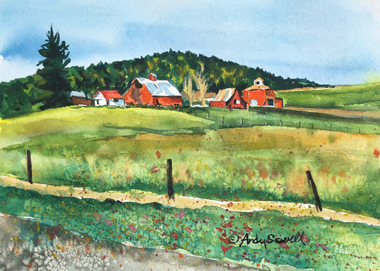 "Red Barn Array" - 7"x10" Original watercolor or signed edition giclee art print from an original watercolor