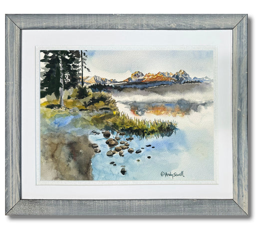 "Reflections at Redfish" - 9x12 original watercolor framed at 11x14
