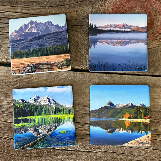 "Sawtooth Mountains, Idaho" themed coaster set of 4 different coasters
