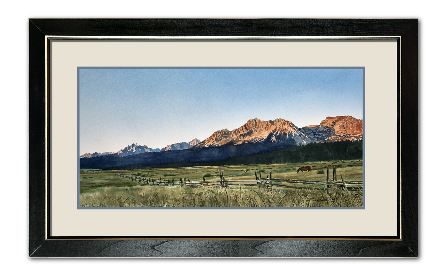 "Sawtooth Sunrise" - 25"x54" watercolor - Canvas or art paper Giclée art prints