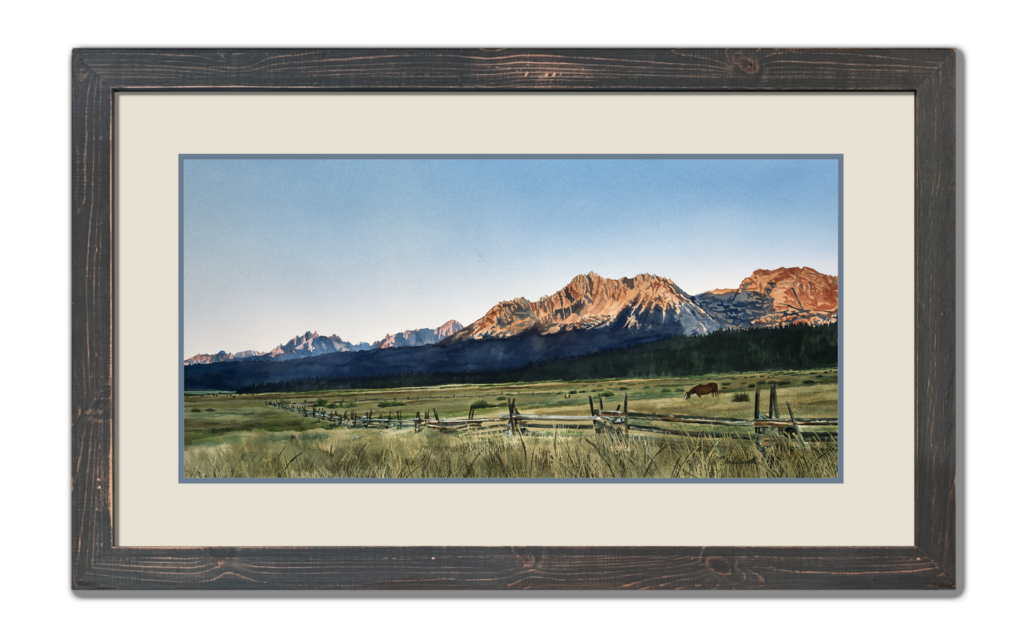 "Sawtooth Sunrise" - 25"x54" watercolor - Canvas or art paper Giclée art prints