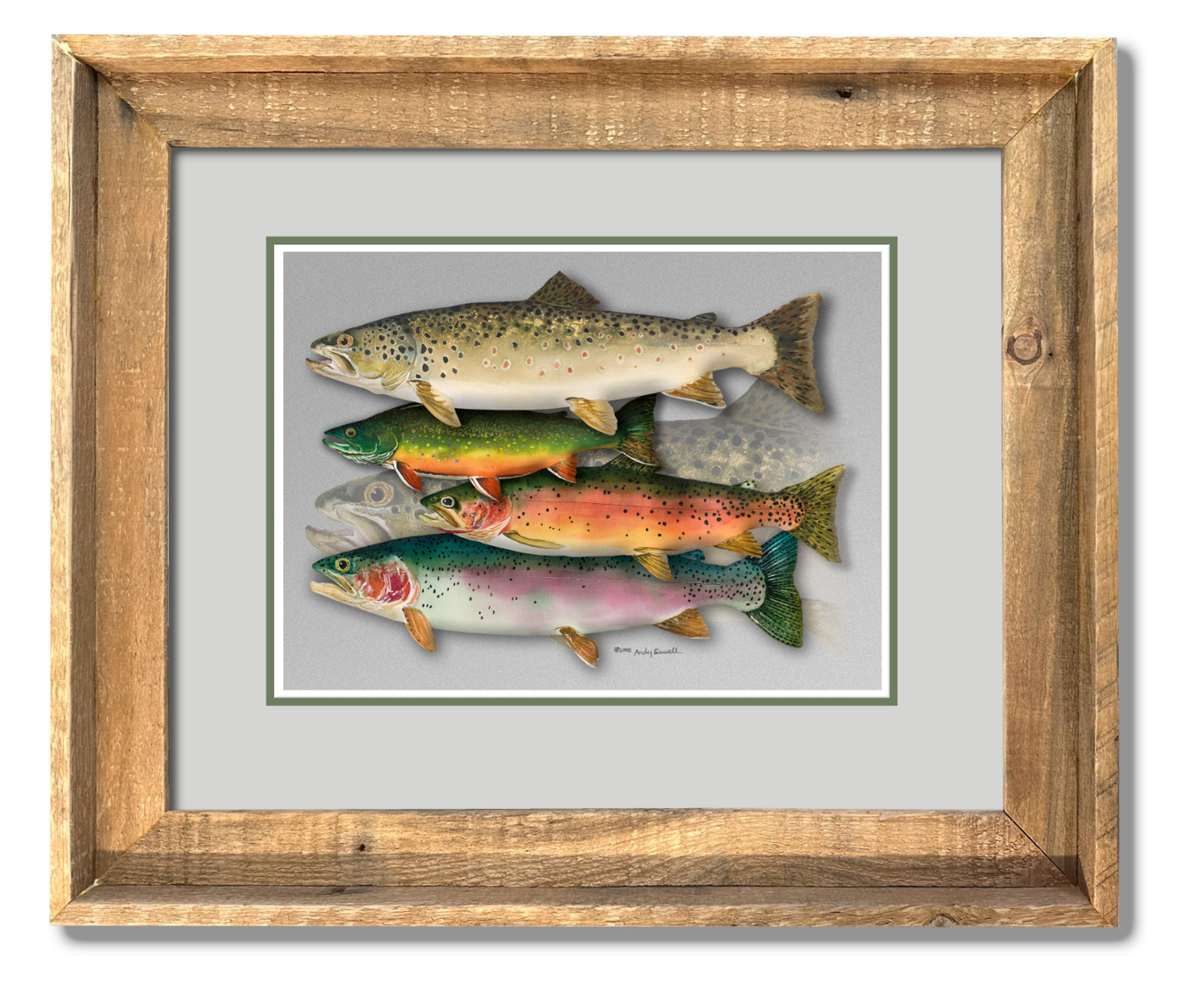 "School Colors" - Ltd. Ed. (400) paper/canvas Giclée art print of a watercolor of the grand slam of trout!