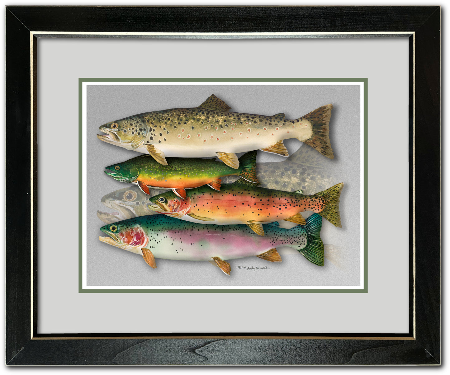 "School Colors" - Ltd. Ed. (400) paper/canvas Giclée art print of a watercolor of the grand slam of trout!