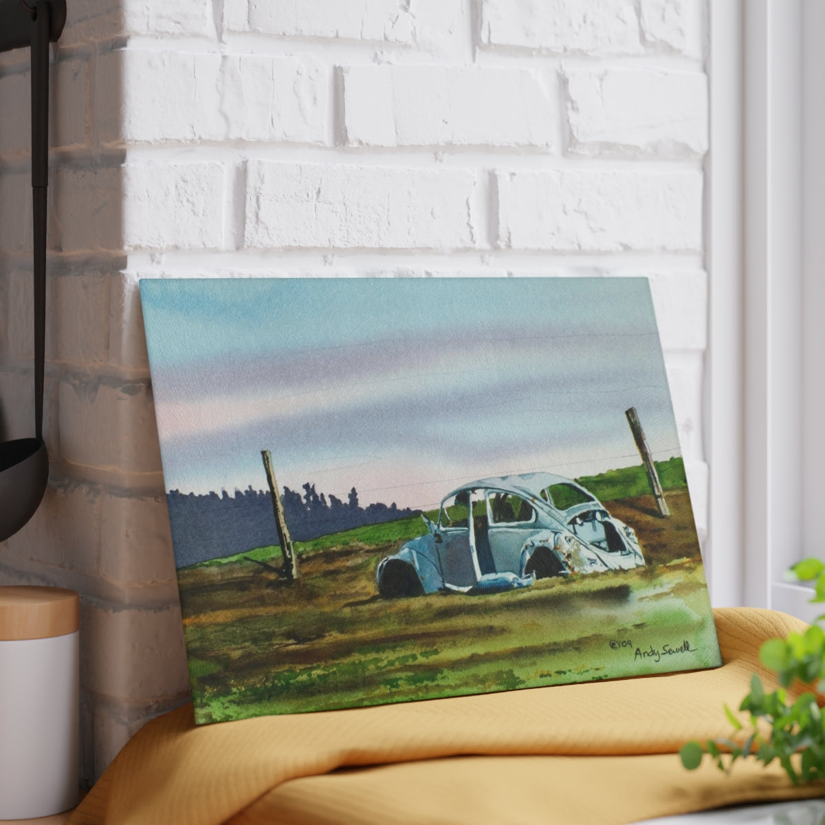 Country "Slugged Bug"- a signed giclee art print from an original watercolor of a VW Bus - by Andy Sewell
