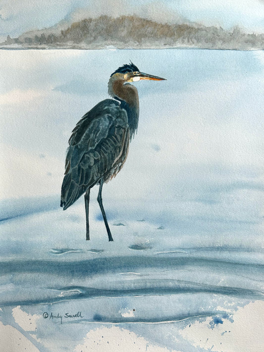 "Spike the Heron" - 14"x17" Original Watercolor or Giclée art print