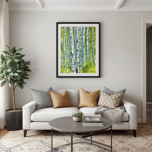 "Spring Aspens", - 18"x24" Original watercolor or Open ed. Giclée of Idaho's Aspen Trees in the Summer