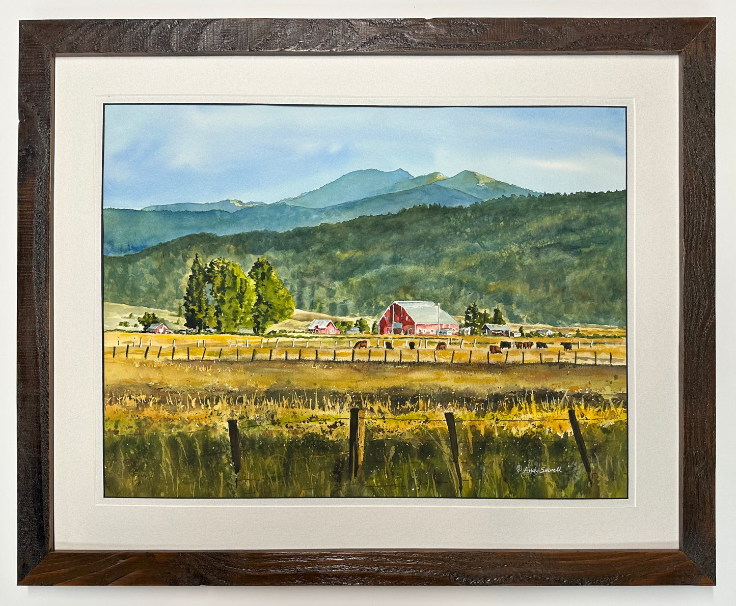 "Red Barn at Jughandle Mountain" - an Original 18x24 Watercolor or Open Edition Print