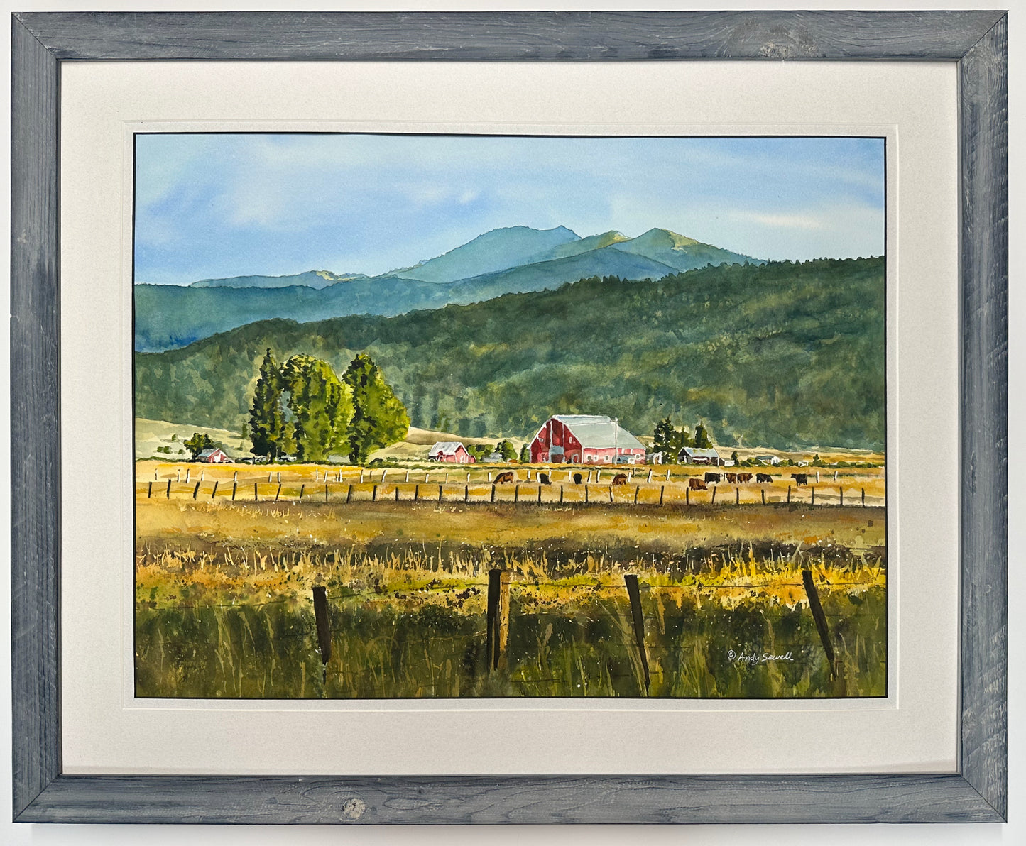"Red Barn at Jughandle Mountain" - an Original 18x24 Watercolor or Open Edition Print