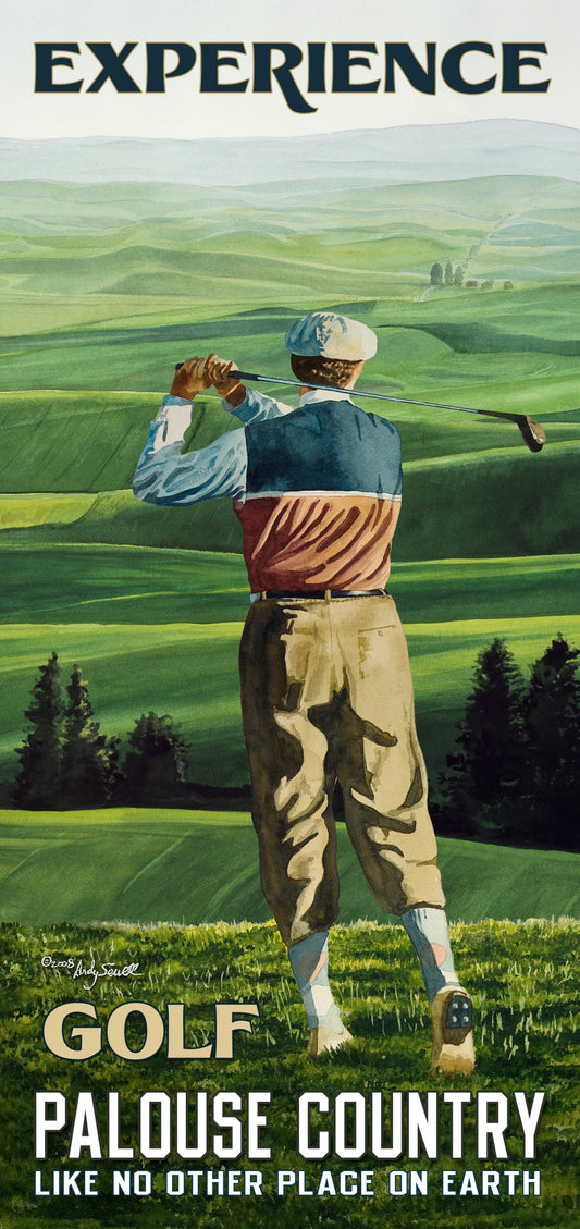 Vintage Look Golf Poster/Print "Golf the Palouse" from Original watercolor