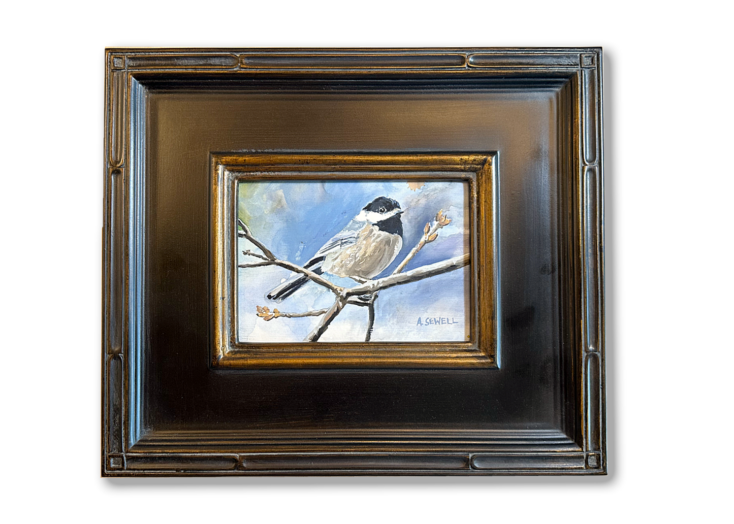 "Winter Chickadee"- A 5x7 oil painting