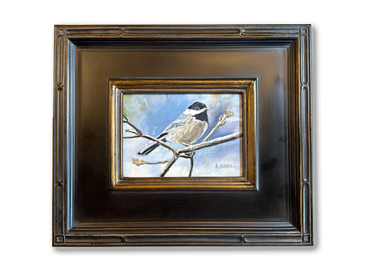"Winter Chickadee"- A 5x7 oil painting
