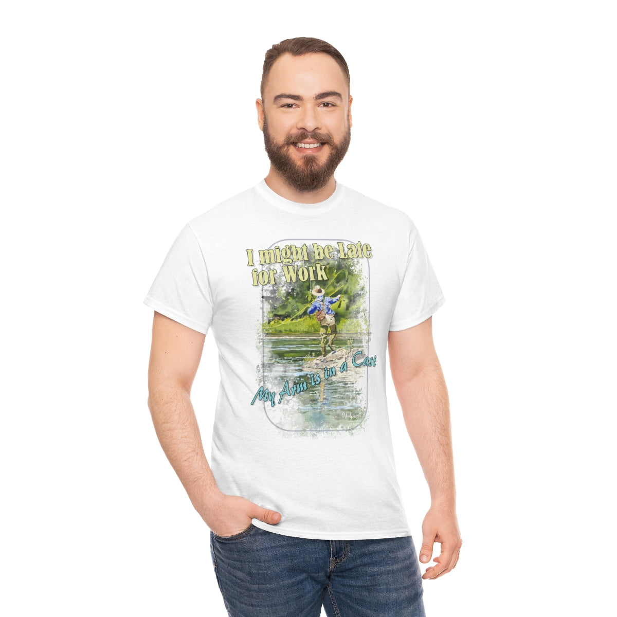 "River dance" Unisex Heavy Cotton Tee, Fly-fishing T-shirt