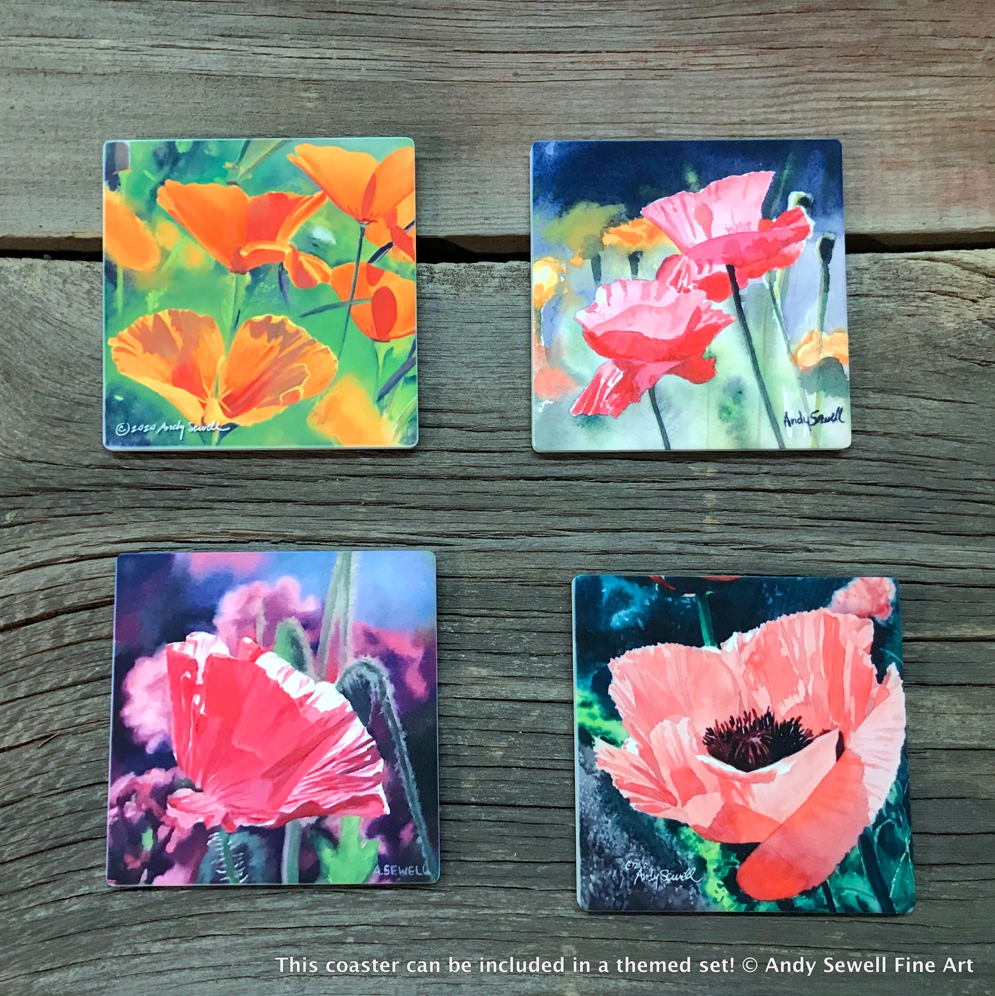 ASC438 "Poppy Triplets 1" ceramic coaster