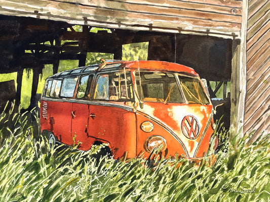 “23 Window Barn Find” An Original watercolor or a signed Giclee art print of old 23 window VW Bus