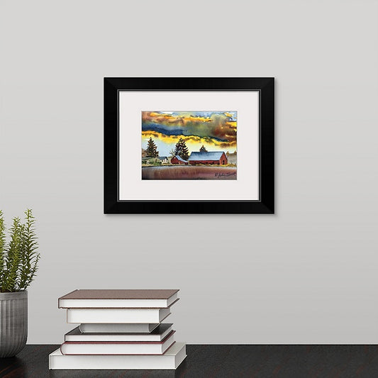 "Two Barns & a Storm" - 7"x8" Original watercolor or signed edition giclee art print from an original watercolor
