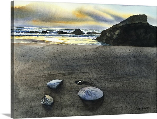"Two Bits and a Dollar" signed edition Giclee Reprod. of watercolor with sand dollars on the West Coast.