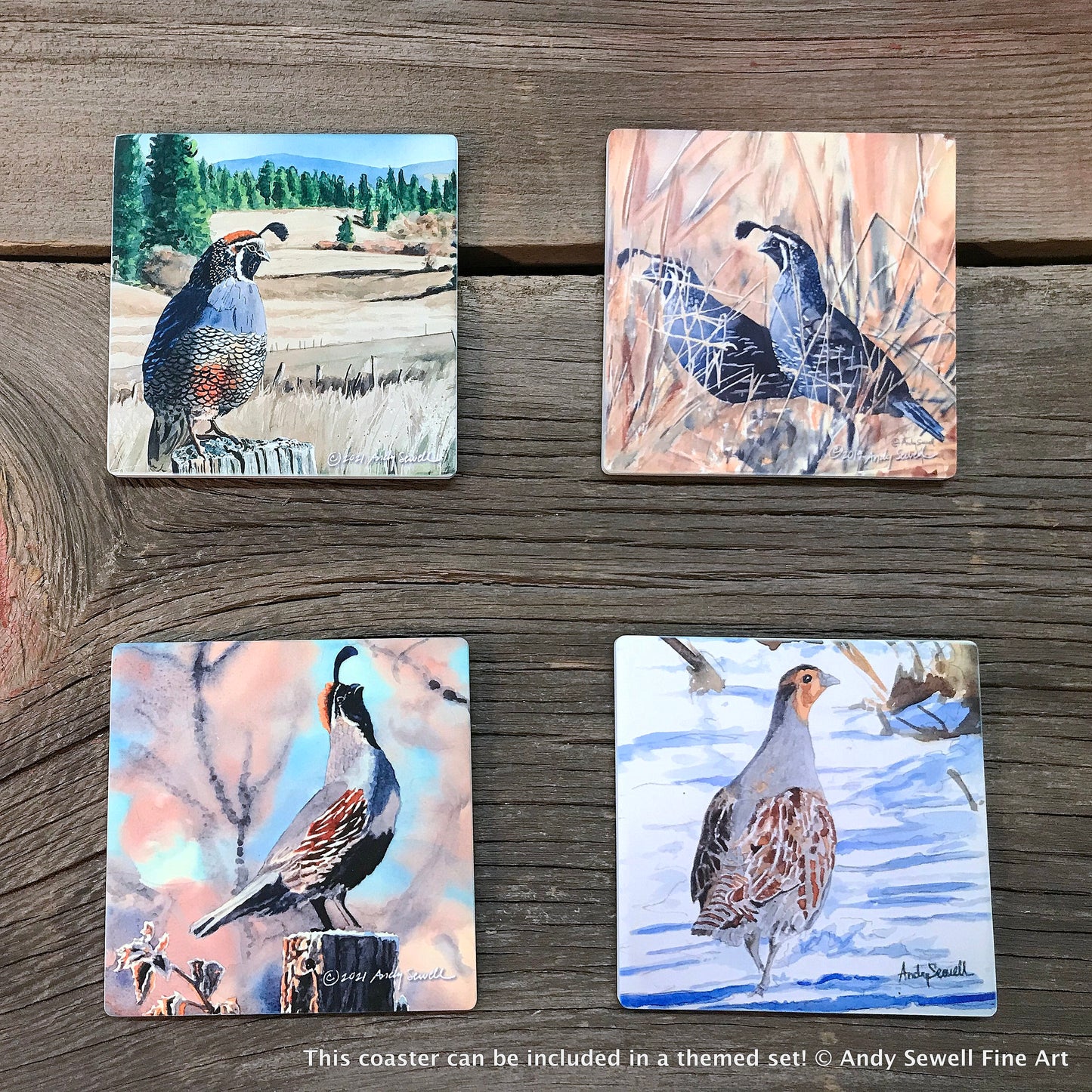 ASC295 "Quail in the Grass" quail ceramic coaster