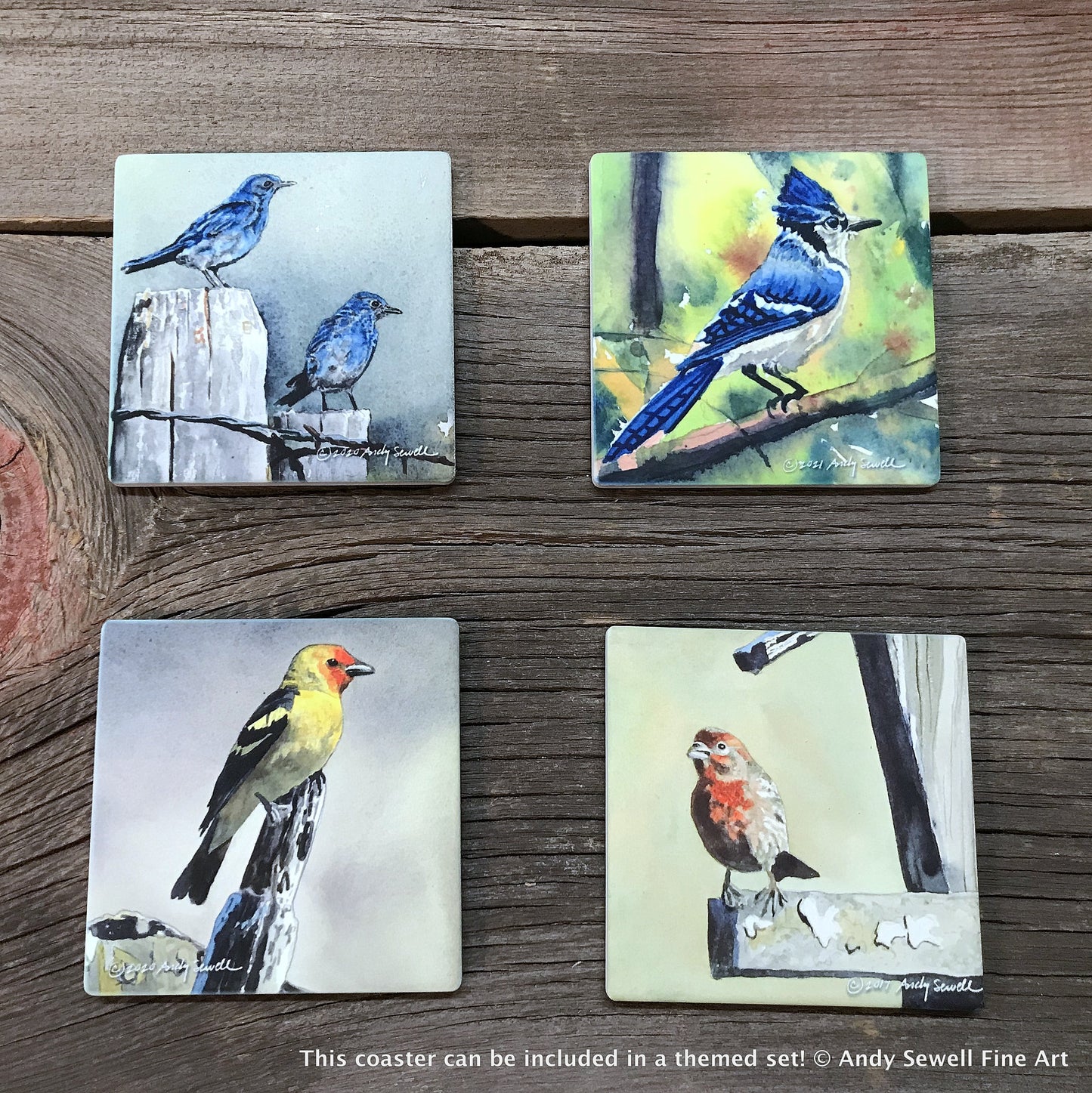 ASC484 "Bluebird in the Blossoms" ceramic coaster