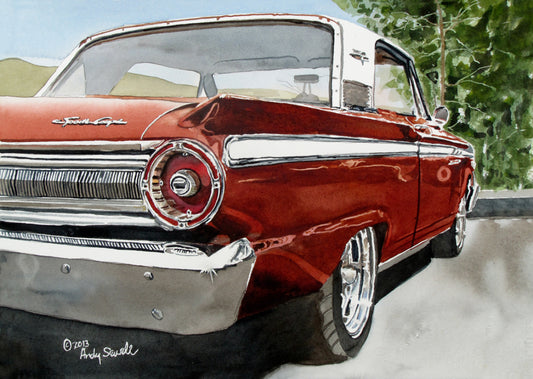 "The Old Fairlane" signed edition Giclee Reprod. of a red 1963 Ford Fairlane