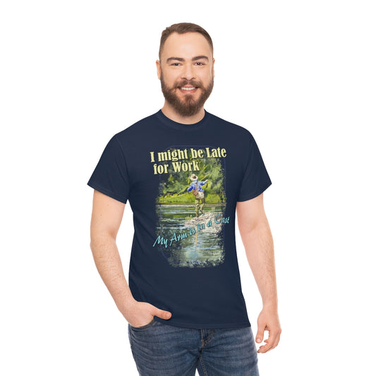 "River dance" Unisex Heavy Cotton Tee, Fly-fishing T-shirt