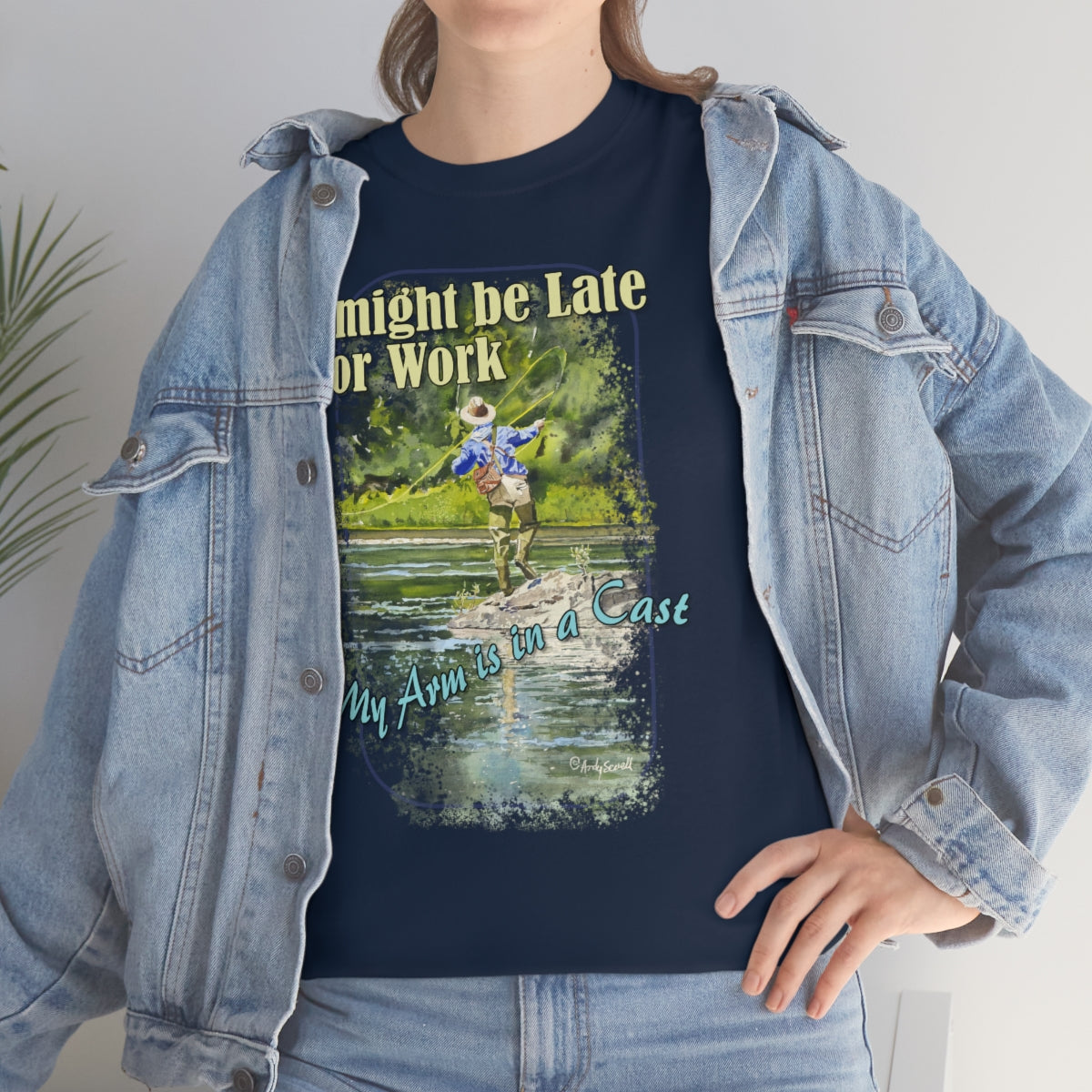 "River dance" Unisex Heavy Cotton Tee, Fly-fishing T-shirt