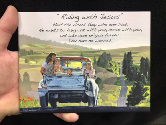"Riding with Jesus" - 6x8" art tiles of Jesus with the kids.