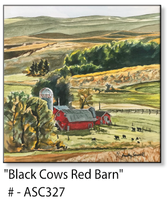 ASC327" Black Cows Red Barn" ceramic coaster